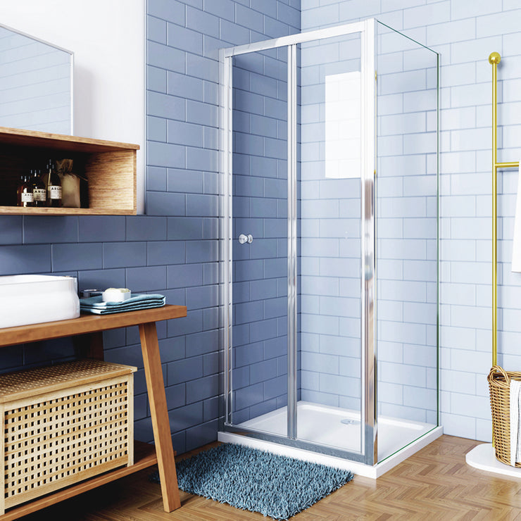 Eckdusche mit Falttür und fester Seitenwand – 185cm in Hochglanz Chrom mit 5mm ESG Klarglas