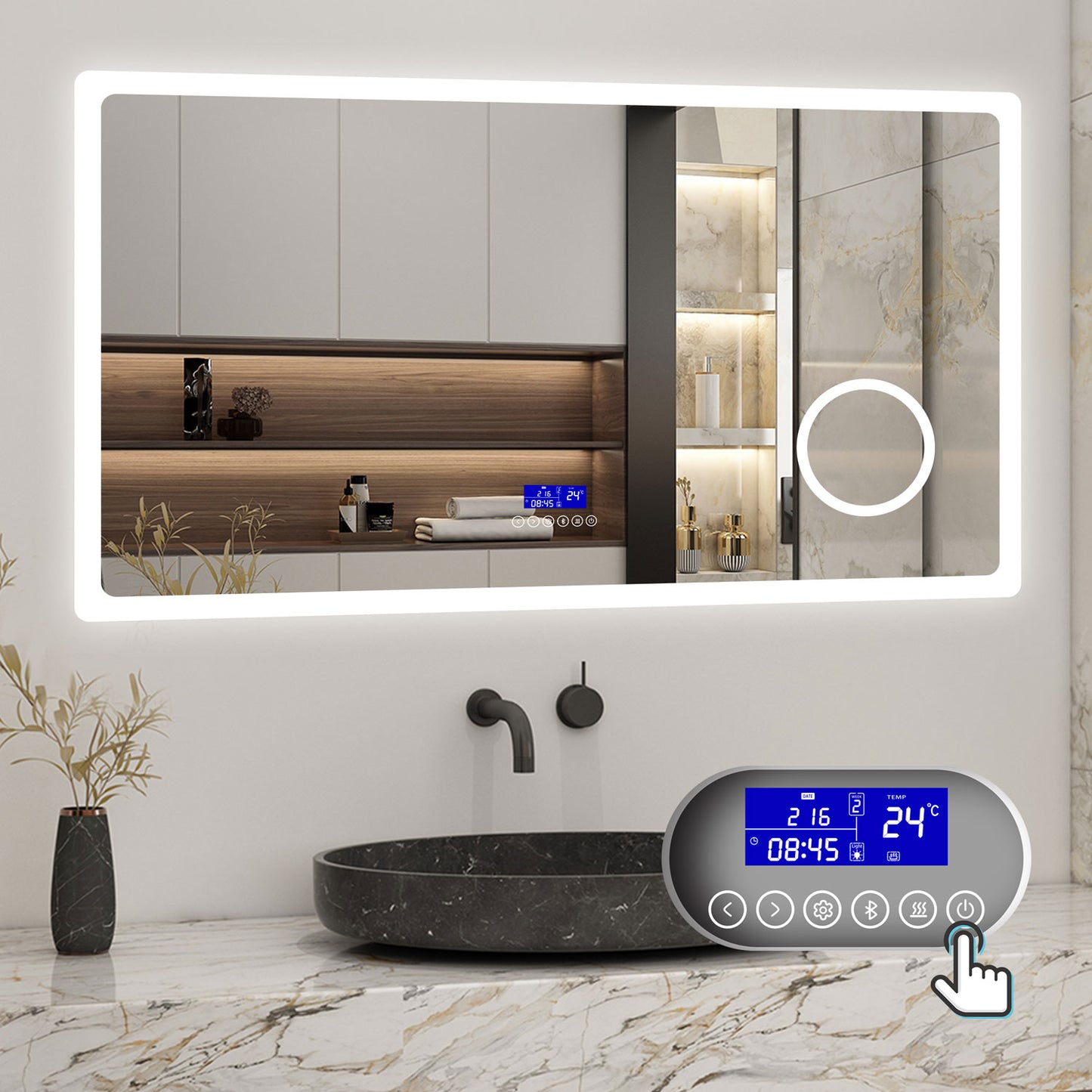 100x60cm LED Badspiegel mit Bluetooth,Touch und 3x Vergrößernder Kosmetikspiegel,Badspiegel mit Beleuchtung,Beschlagfrei,Badezimmerspiegel mit 3 Lichtfarbe 2700-6500K Dimmbar,IP44