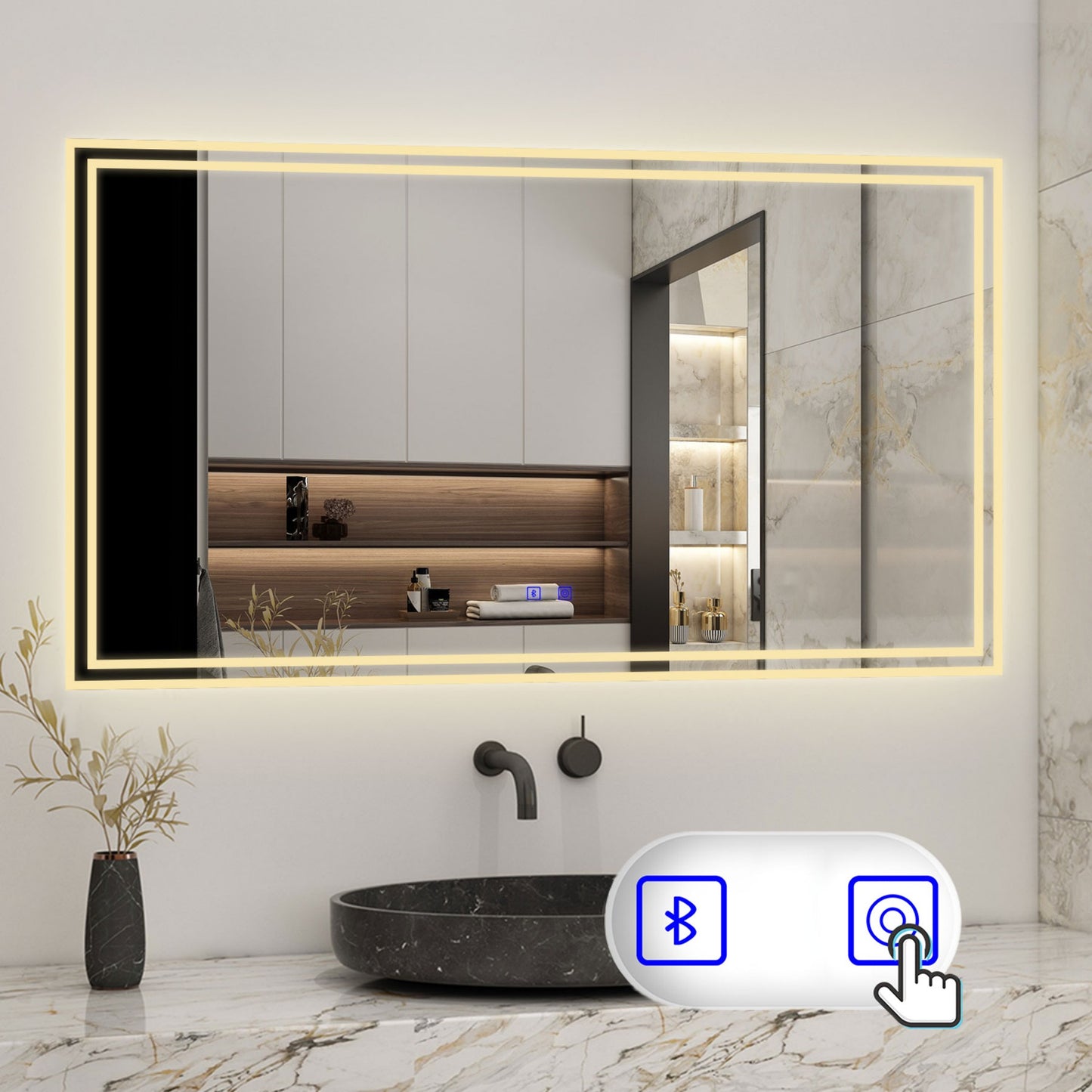 Badspiegel mit Beleuchtung 120x70cm LED Wandspiegel mit Touch und Bluetooth,Badezimmerspiegel Beschlagfrei 3 Lichtfarbe 2700-6500K Dimmbar,IP44
