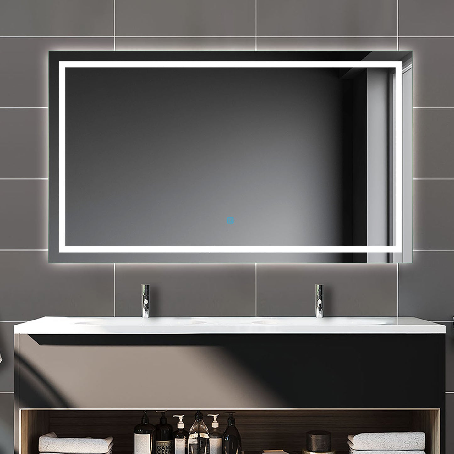 Badspiegel mit Beleuchtung,100x80cm LED Wandspiegel mit Touch-Schalter,Beschlagfrei,Badezimmerspiegel mit Kaltweiß,IP44