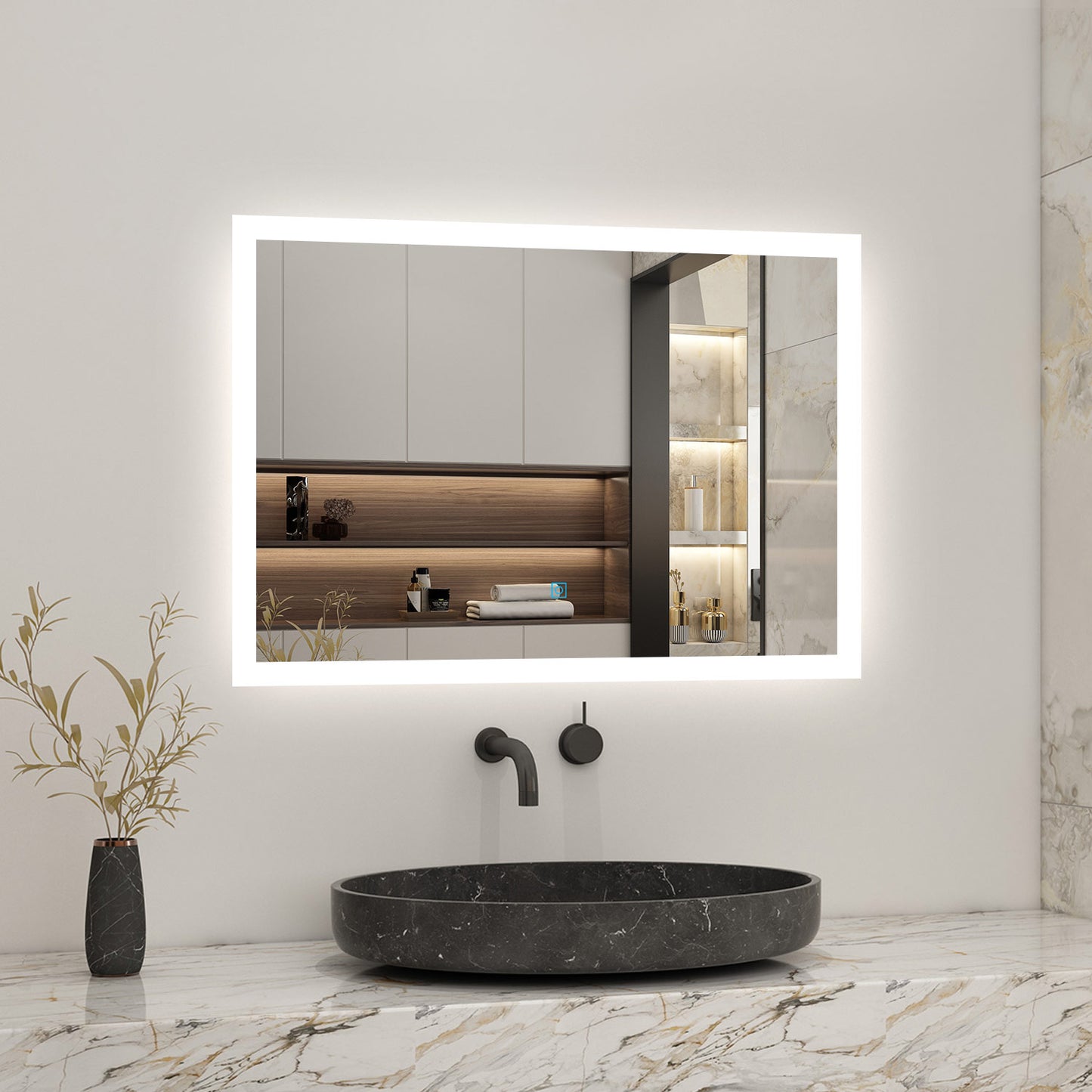 80x60cm LED Badspiegel mit Touch-Schalter,Badspiegel mit Beleuchtung,Beschlagfrei,Badezimmerspiegel mit Kaltweiß,IP44