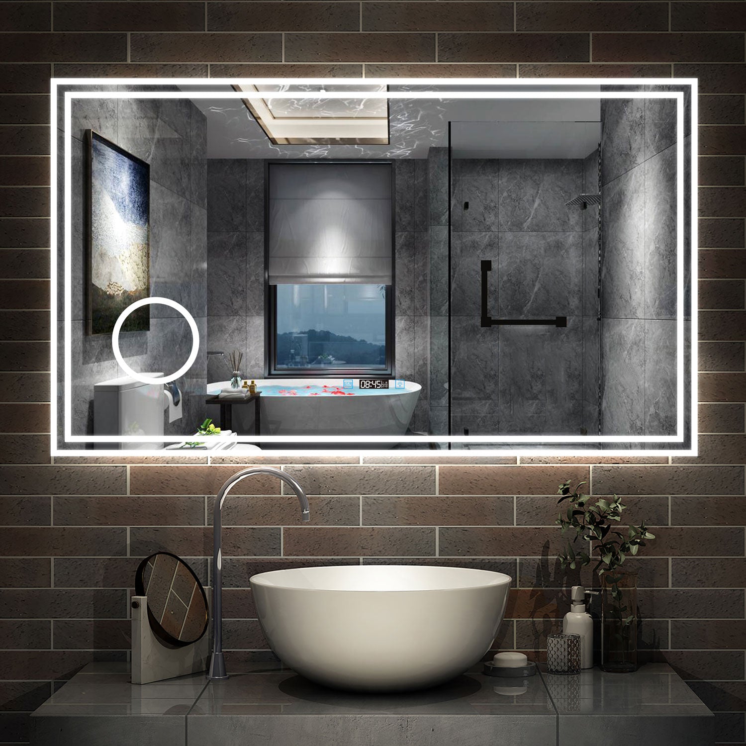 LED Badspiegel 80 -160 cm Wandspiegel mit Uhr, Touch, Beschlagfrei,3-F –  Aica Sanitaer