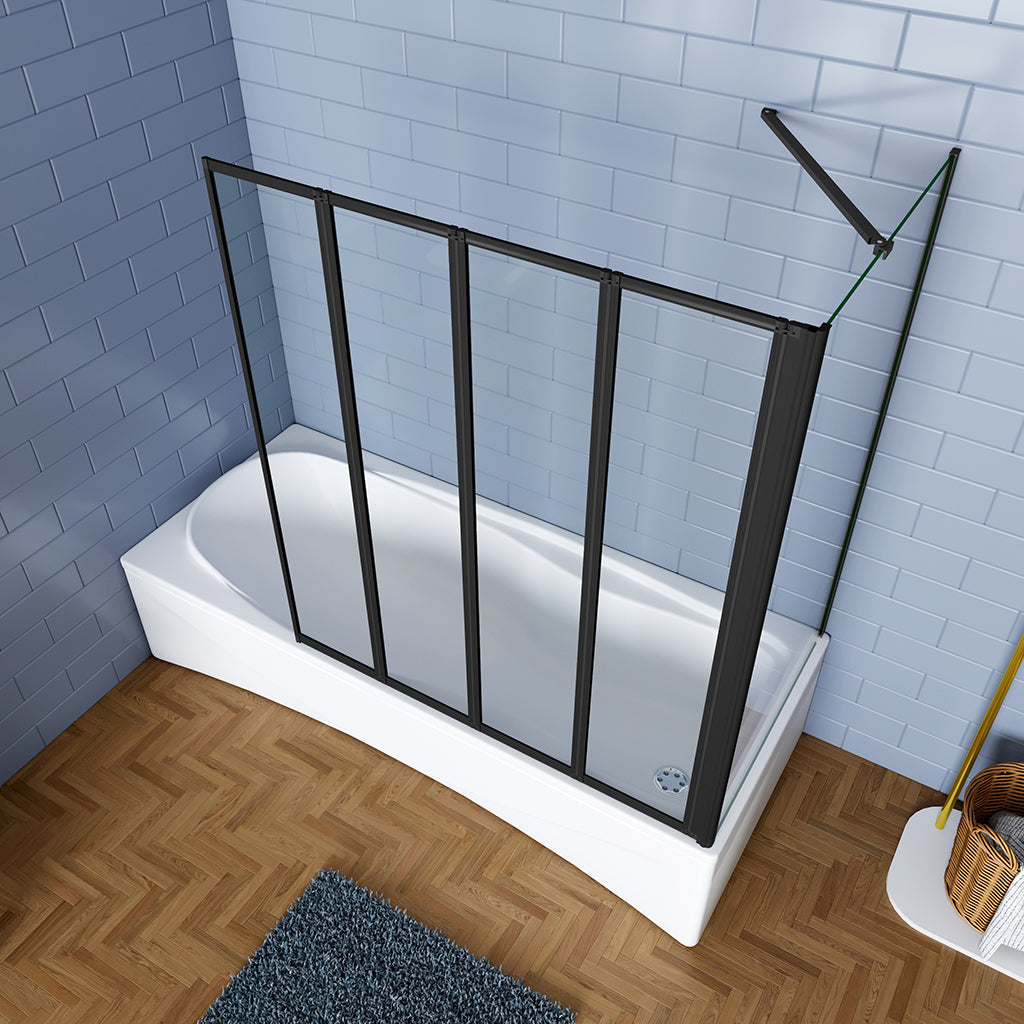 90+80 x H.140 cm 4mm ESG Glas Duschwand mit Seitenteil schwarz