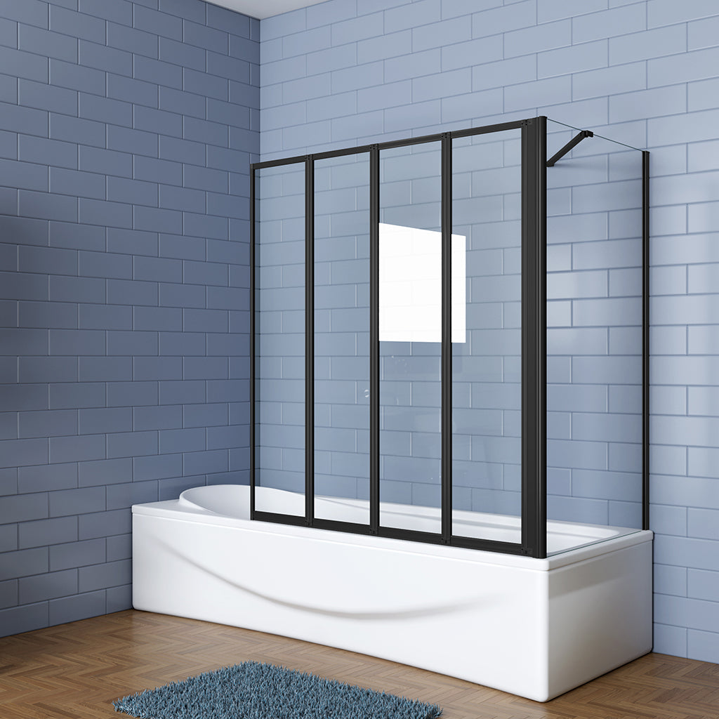 Duschwand mit Seitenteil schwarz 4mm Glas 90+80 H.140 cm