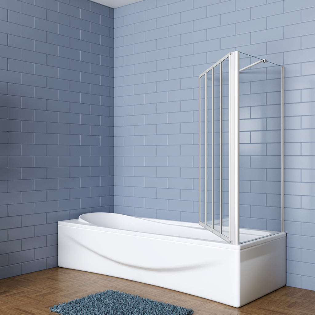 120+70 x H.140 cm 4mm ESG Glas Badewannenaufsatz mit Seitenwand 4 teilig Faltbar Duschabtrennung Duschwand für Badewanne