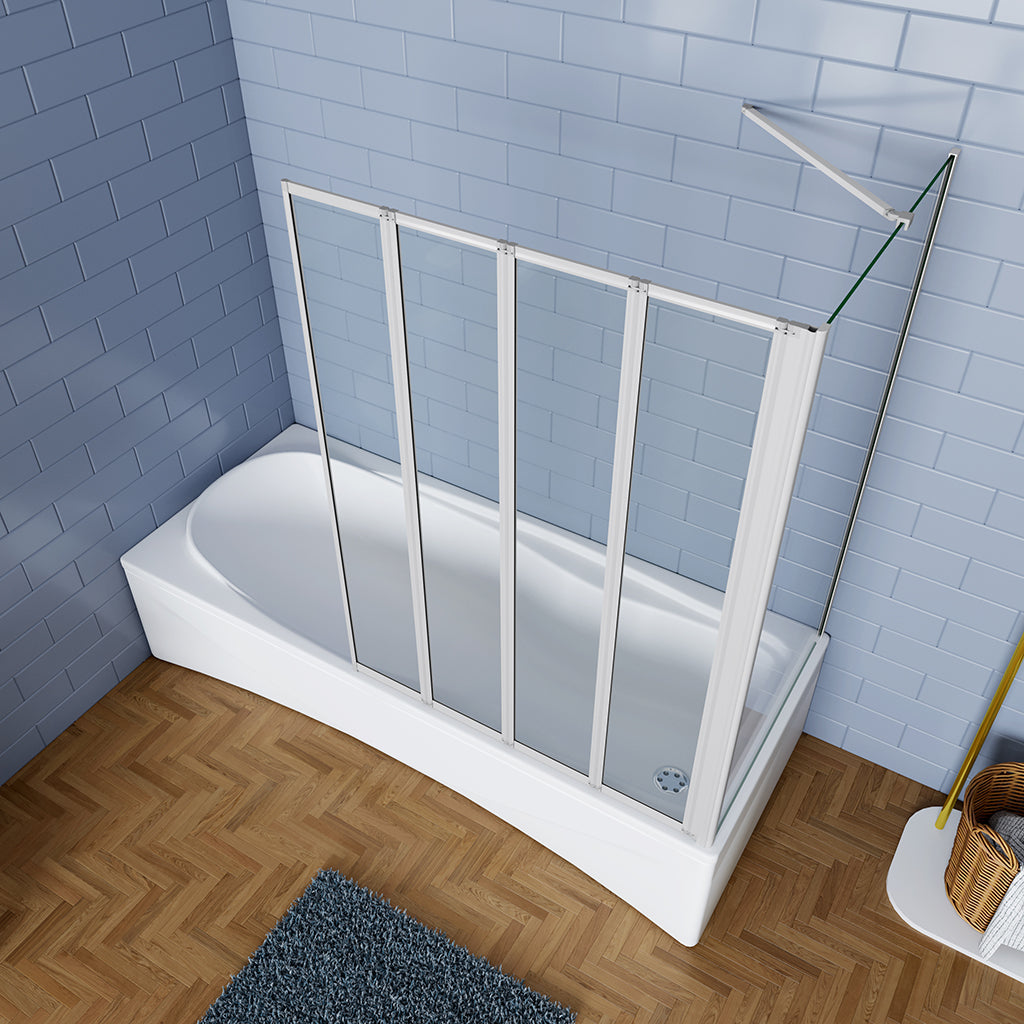 120+70 cm Badewannenaufsatz mit Seitenwand 4 teilig Faltbar Duschabtrennung Duschwand für Badewanne 4mm Glas H.140 cm