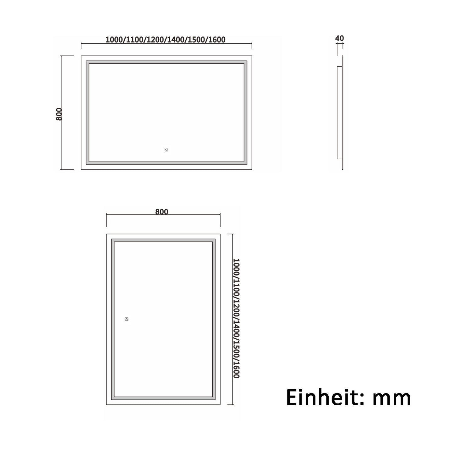 Badspiegel mit Beleuchtung,100x80cm LED Wandspiegel mit Touch-Schalter,Beschlagfrei,Badezimmerspiegel mit Kaltweiß,IP44