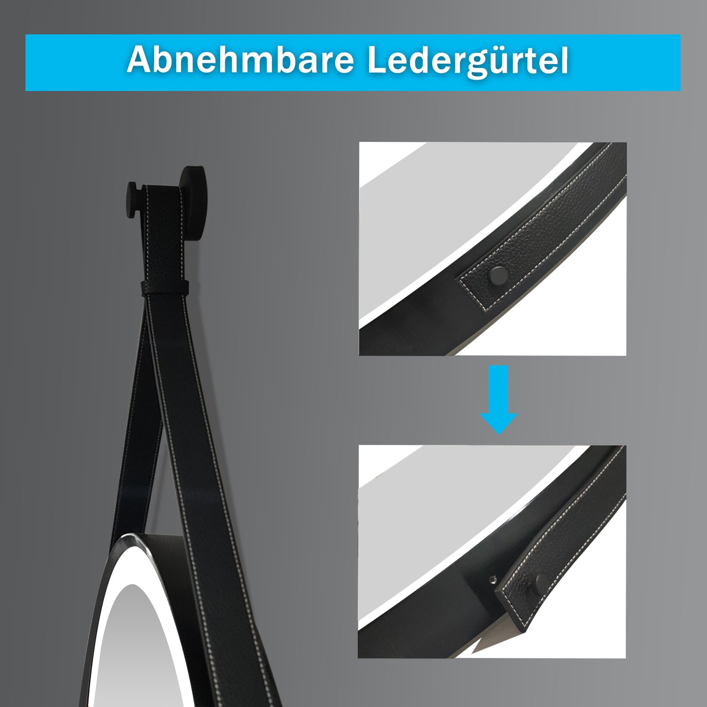 Runder Wandspiegel mit Licht LED Beleuchtung Spiegel mit schwarzen gürtel Beschlagfrei