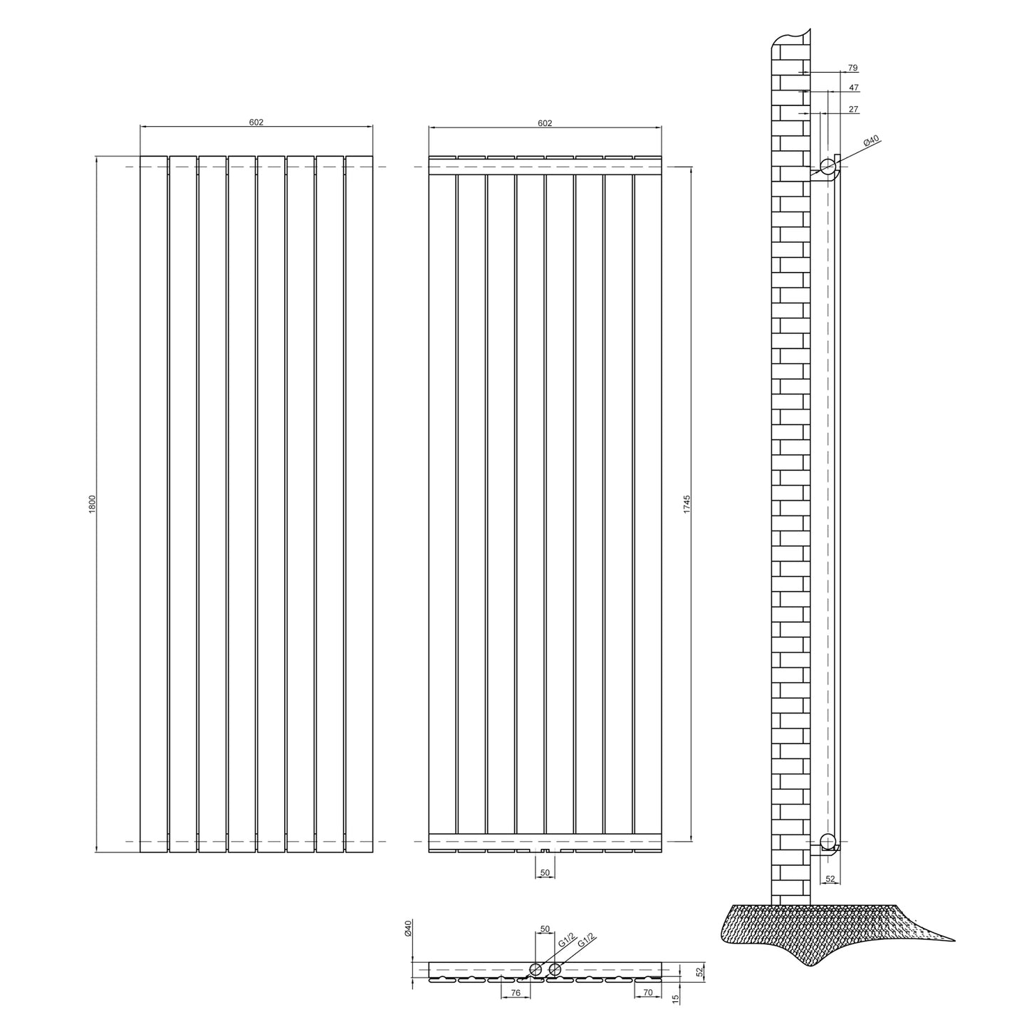 Design heizkörper flach 1800x602mm weiss Einlagig