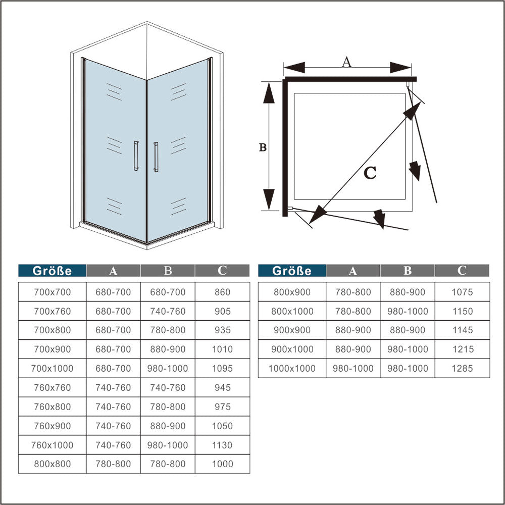 90x90 80x80 Duschkabine Glas Höhe: 185cm