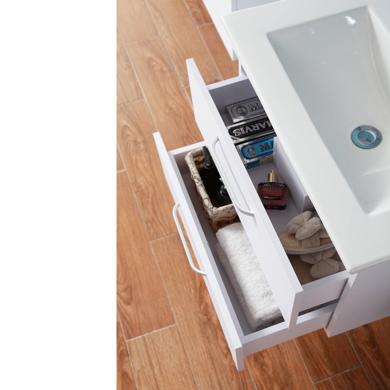 Badmöbel Set 60 cm Weiß/Walnuss Waschbecken mit Unterschrank Waschtisch Keramikbecken Weiß/Walnuss