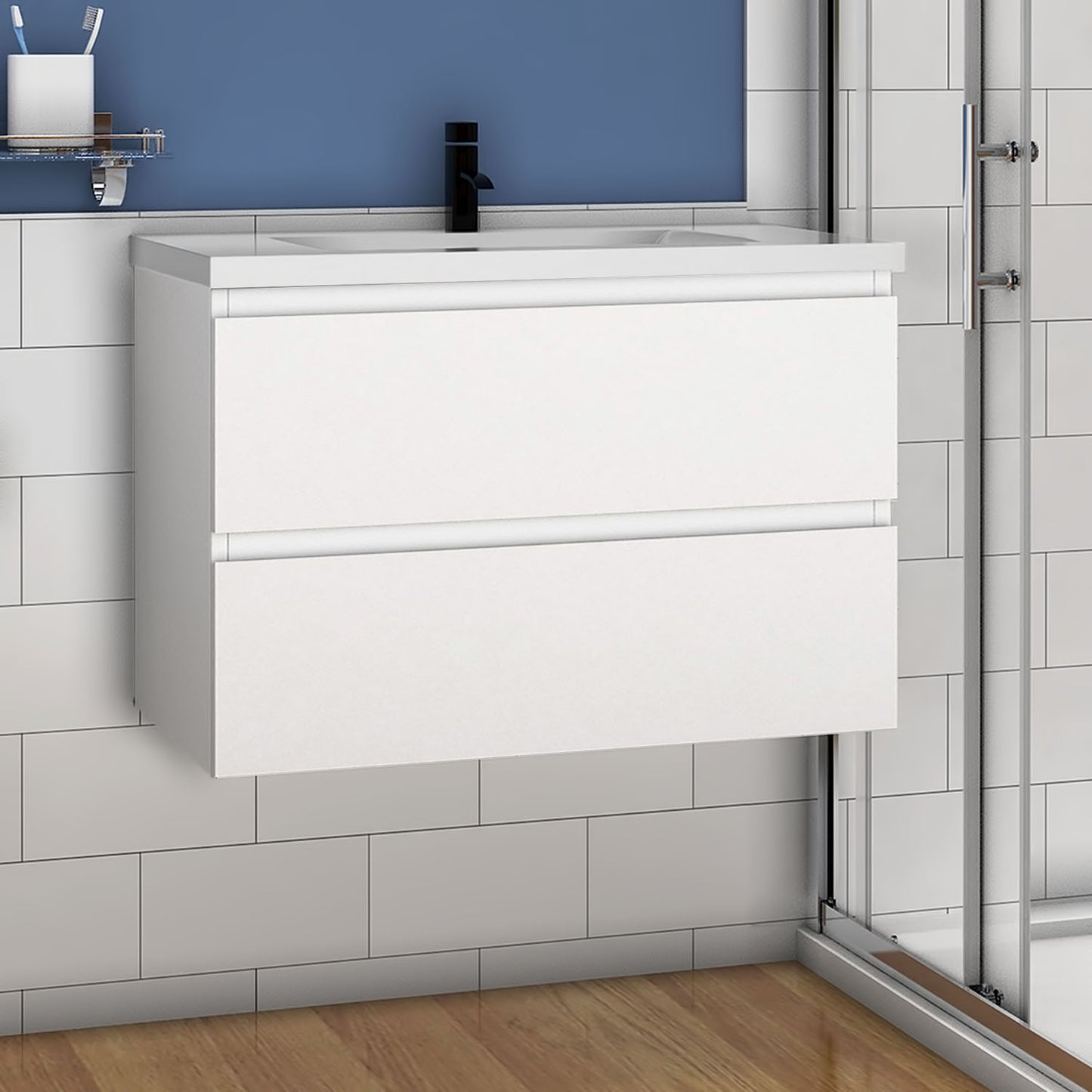 Waschtisch mit Unterschrank 80 cm Badezimmer Waschtisch mit Unterschrank Weiß Matt/Anthrazit Matt