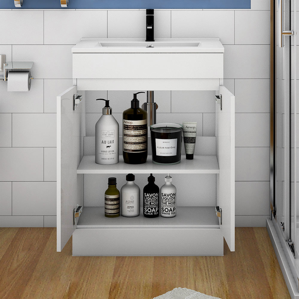 Badmöbel Set 60 cm Weiß Waschbecken mit Unterschrank Waschtisch Keramikbecken Freistehend