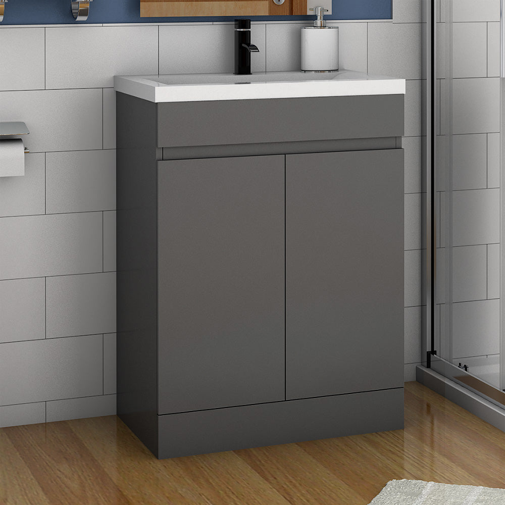 Badmöbel Set 50 cm Anthrazit Waschbecken mit Unterschrank Waschtisch Keramikbecken Freistehend