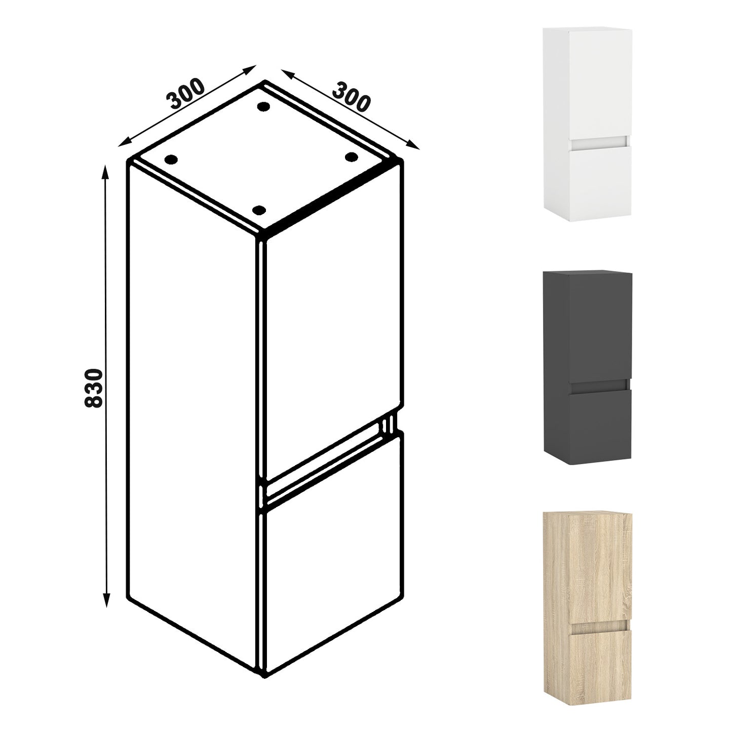 Hochschrank 83-130 cm Hängeschrank Badschrank Badezimmerschrank Weiß Matt