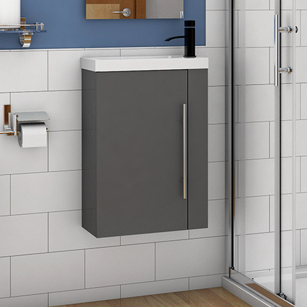 Badmöbel Set ARIEL 45 cm Weiß/Eiche Natur/Anthrazit Waschbecken mit Unterschrank Waschtisch Waschbecken