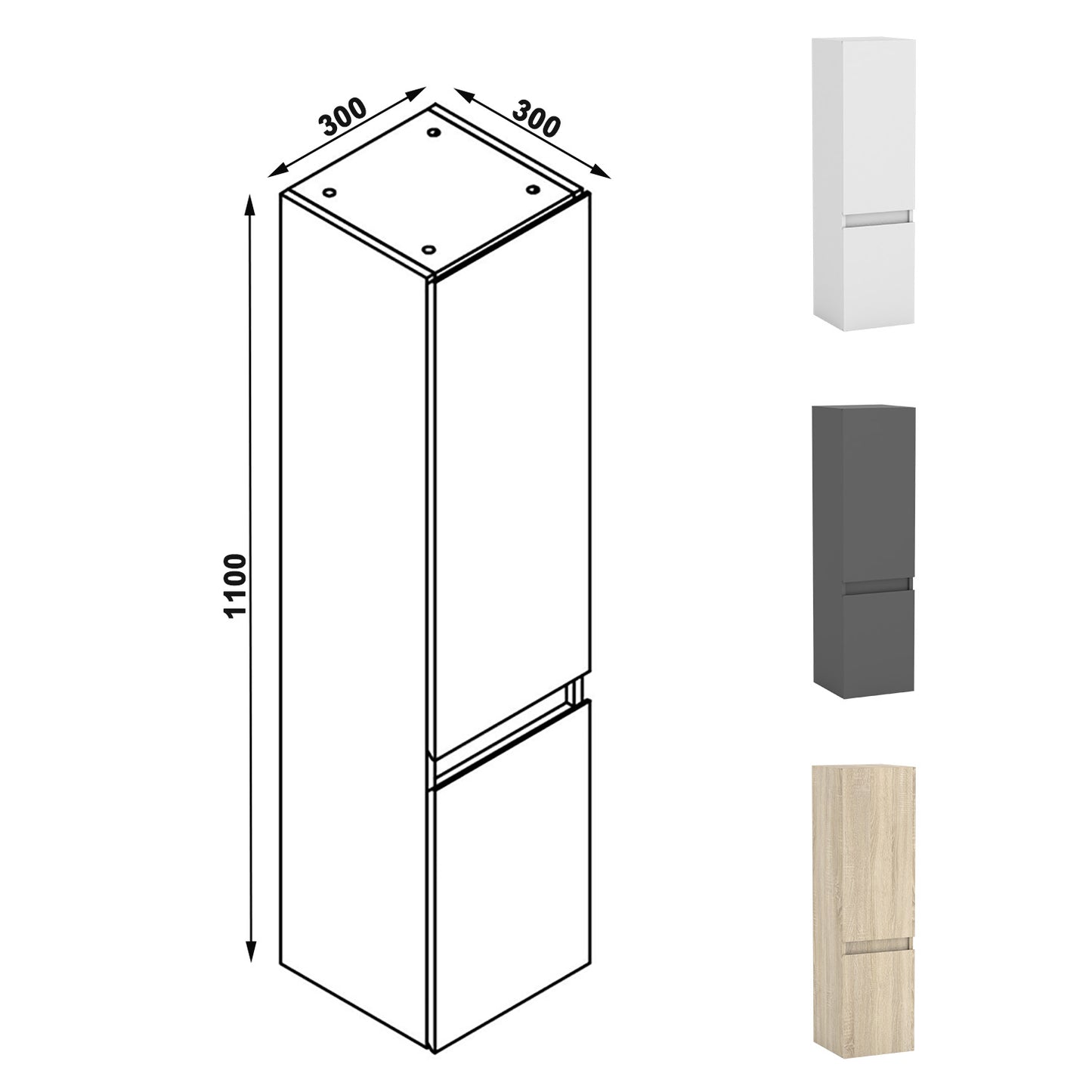 Hochschrank 83-130 cm Hängeschrank Badschrank Badezimmerschrank Weiß Matt