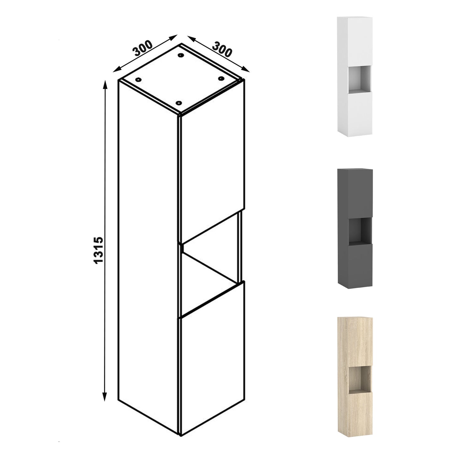 Hochschrank 83-130 cm Hängeschrank Badschrank Badezimmerschrank Weiß Matt