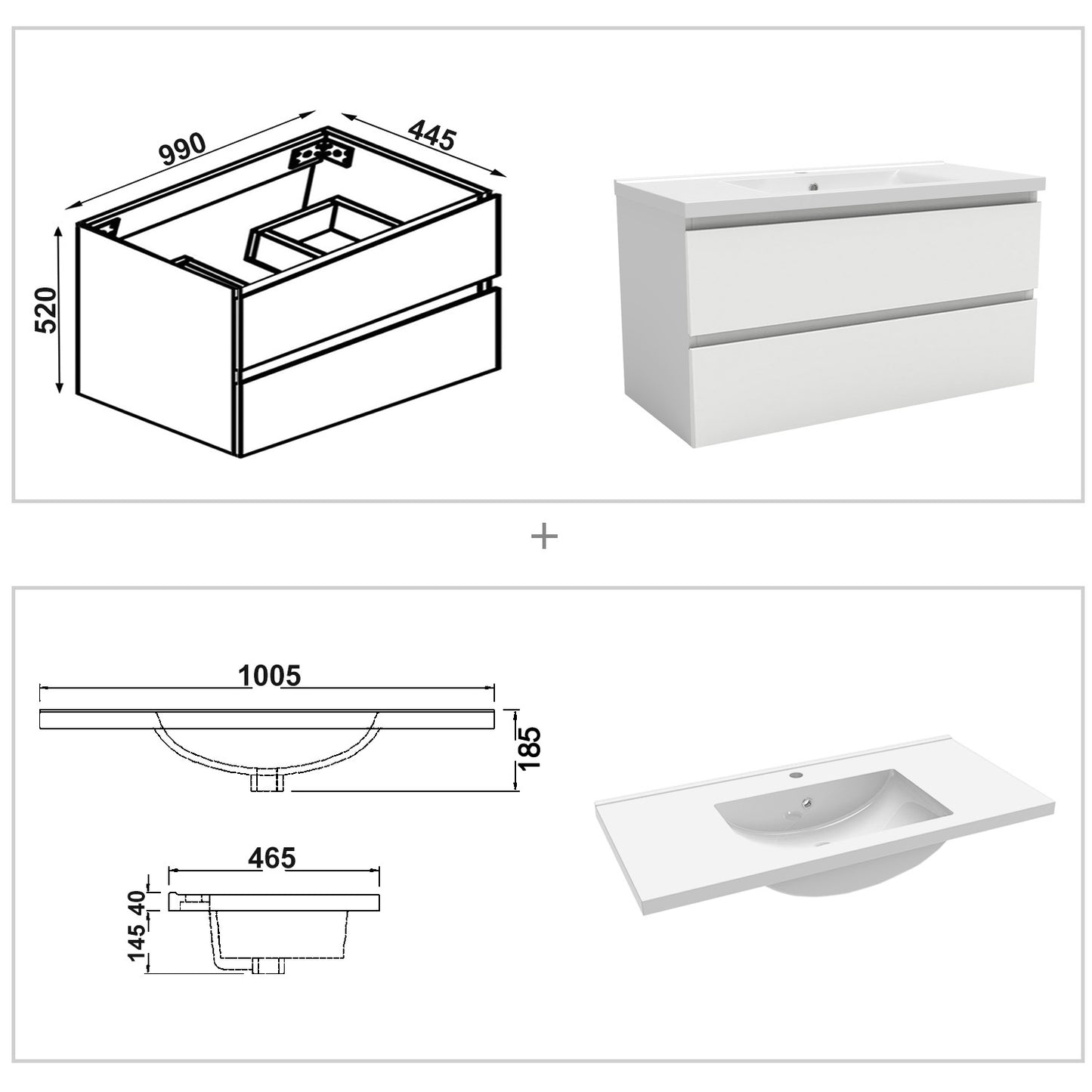 Badmöbel Set 100cm Badezimmer Waschtisch mit Unterschrank Weiß/Anthrazit/Eiche