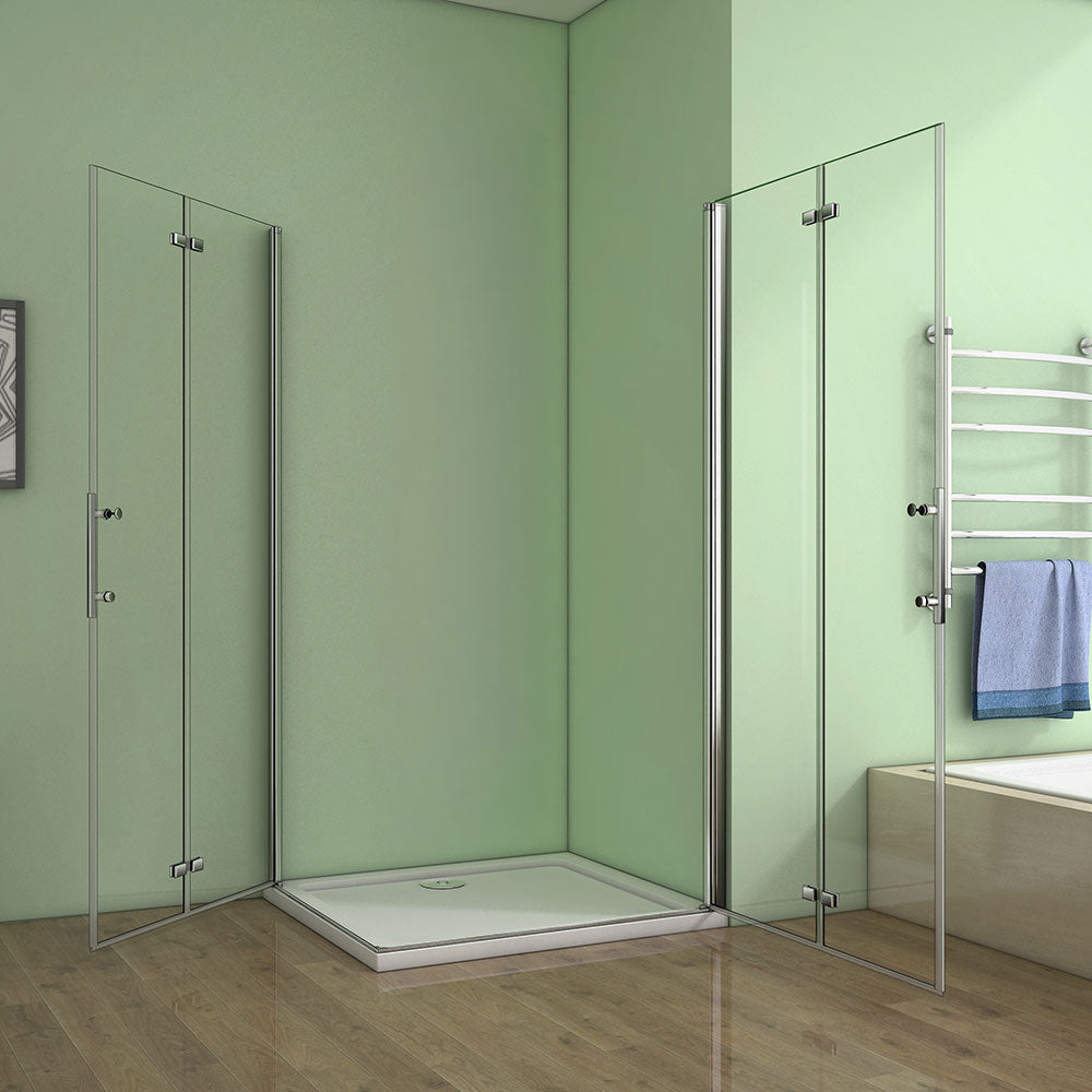 90x90 80x80 Eckeinstieg Falttür Eckdusche Duschkabine Drehfalttür Glas
