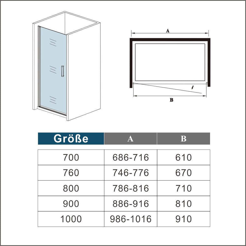 Drehtür Dusche Nische 100 x 185 cm Duschtür ESG Glas
