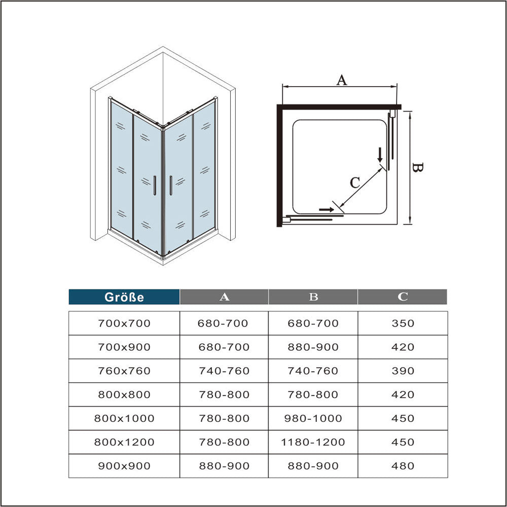 90x90 80x80 Duschkabine Glas Höhe: 185cm
