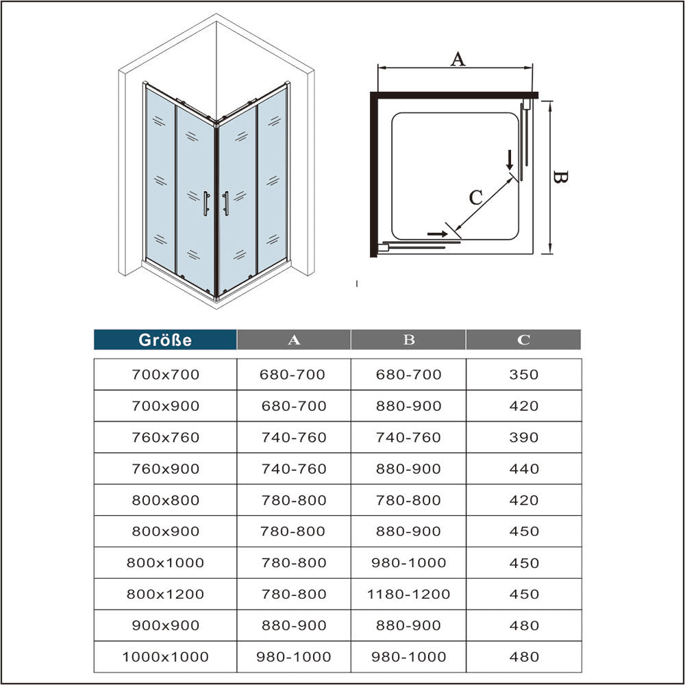 90x90 80x80 Duschkabine Glas