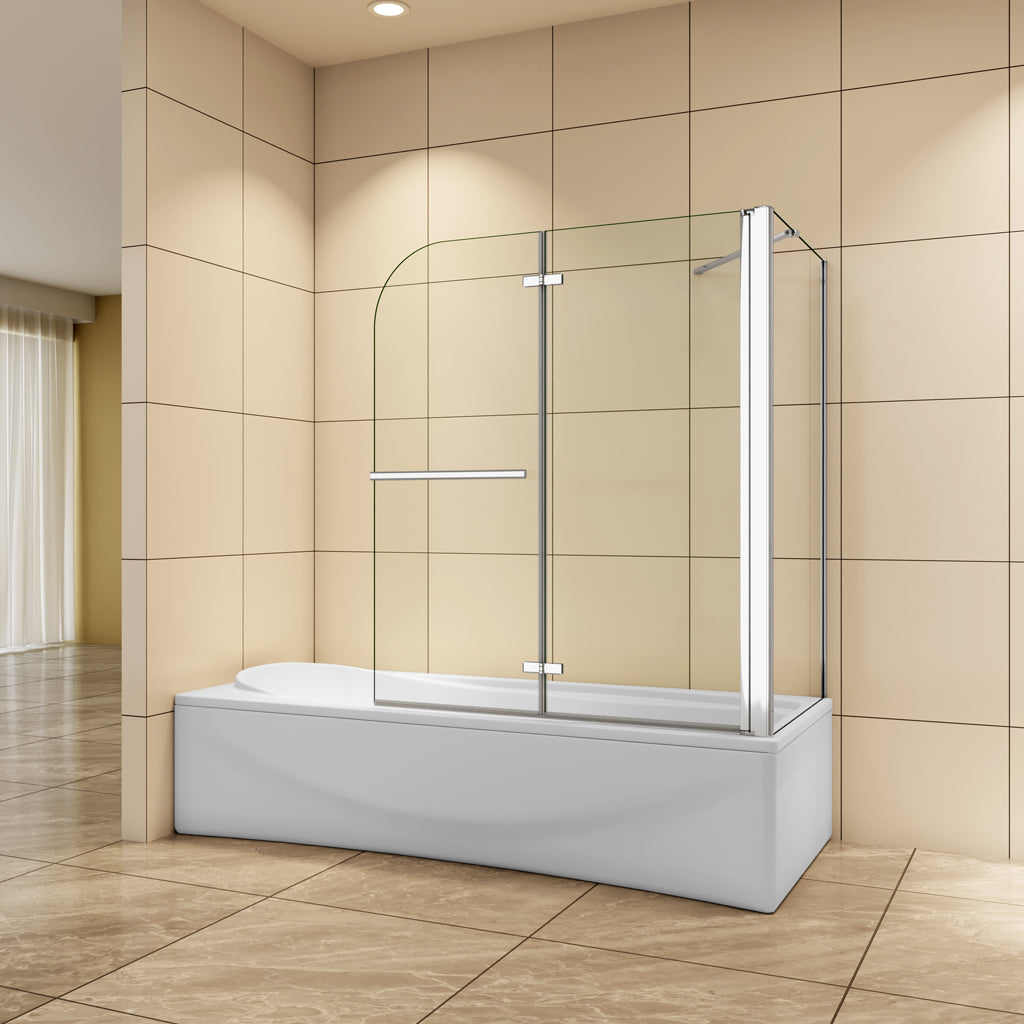 Aica Badewannenaufsatz 100x80 cm 6mm NANO Glas Falttür Badewannenfaltwand Stützstange