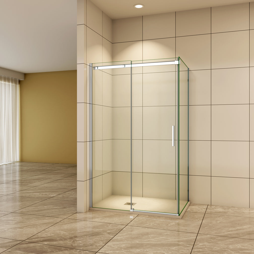 Aica Duschtür+Seitenwand 100x80 cm Duschwand 6mm Glas Schiebetür Duschabtrennung
