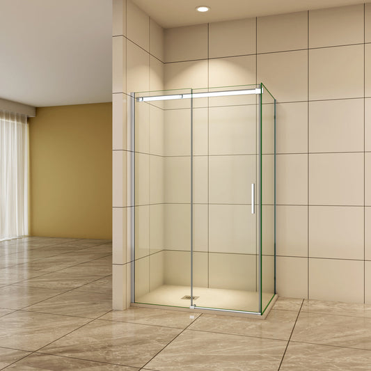 Duschtür+Seitenwand 100x90 cm Duschwand 6mm Glas Schiebetür Duschabtrennung