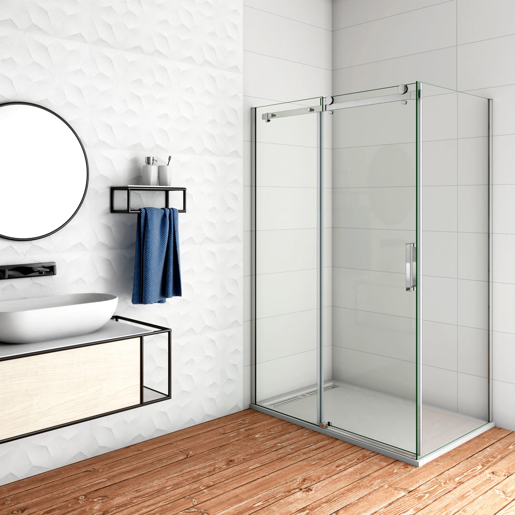 Aica Duschtür+Seitenwand 105x80 cm Duschwand 8mm NANO Glas Schiebetür Duschabtrennung