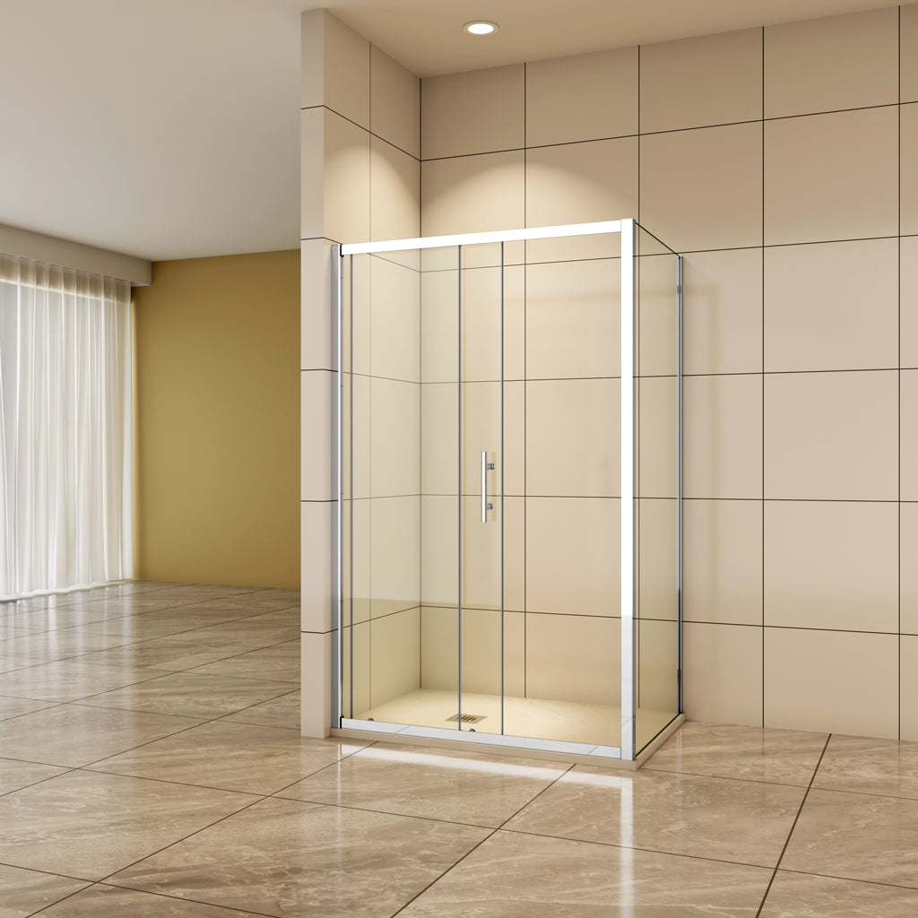 Aica Duschtür+Seitenwand 110x90 cm Duschwand 5mm Glas Schiebetür Duschabtrennung