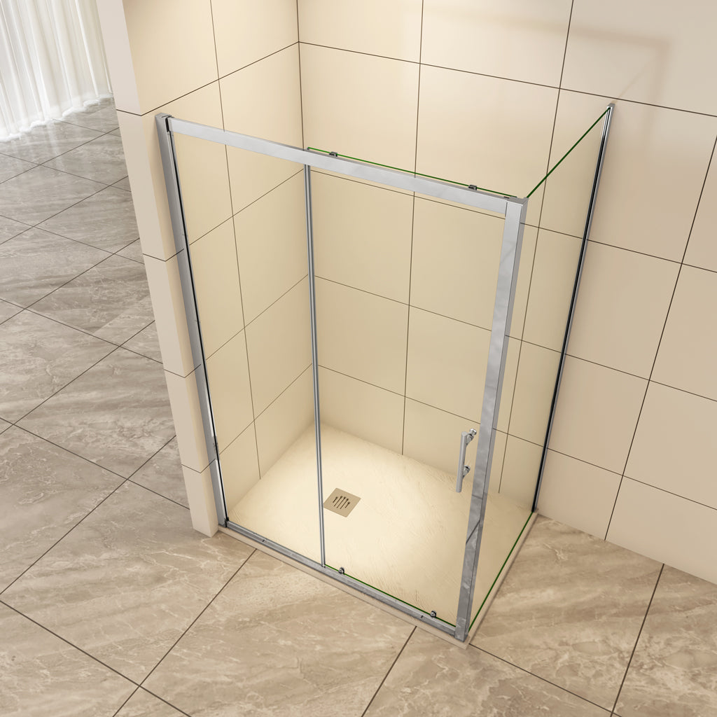 Duschtür+Seitenwand 110x90 cm H.190 cm Schiebetür 5mm Glas Duschkabine Duschwand