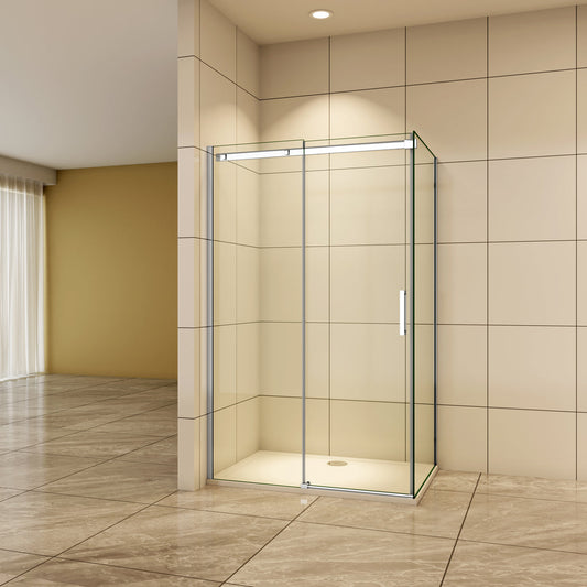 Duschtür+Seitenwand 110x90 cm Duschwand 8mm NANO Glas Schiebetür Duschabtrennung