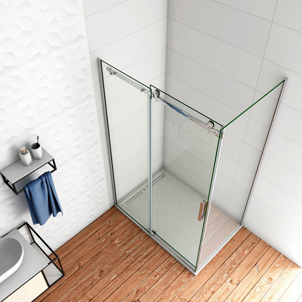 115x80 cm H.195 cm Schiebetür Duschabtrennung 8mm NANO Glas Duschtür+Seitenwand