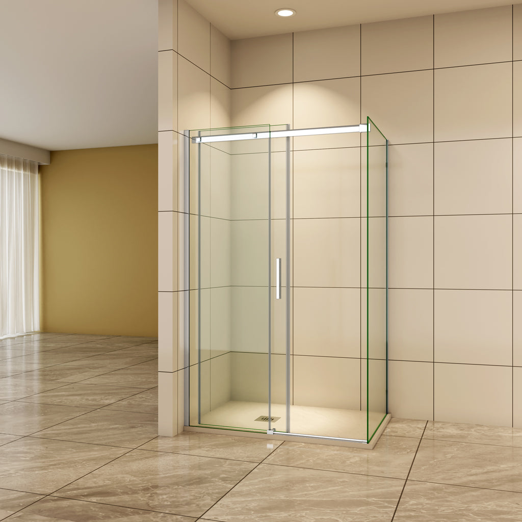 Duschtür+Seitenwand 120x80 x H.195 cm Schiebetür 6mm Glas Duschkabine Duschwand