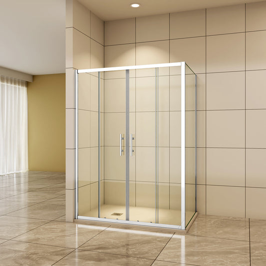 Aica Duschtür+Seitenwand 120x90 cm Duschwand 5mm Glas Schiebetür Duschabtrennung