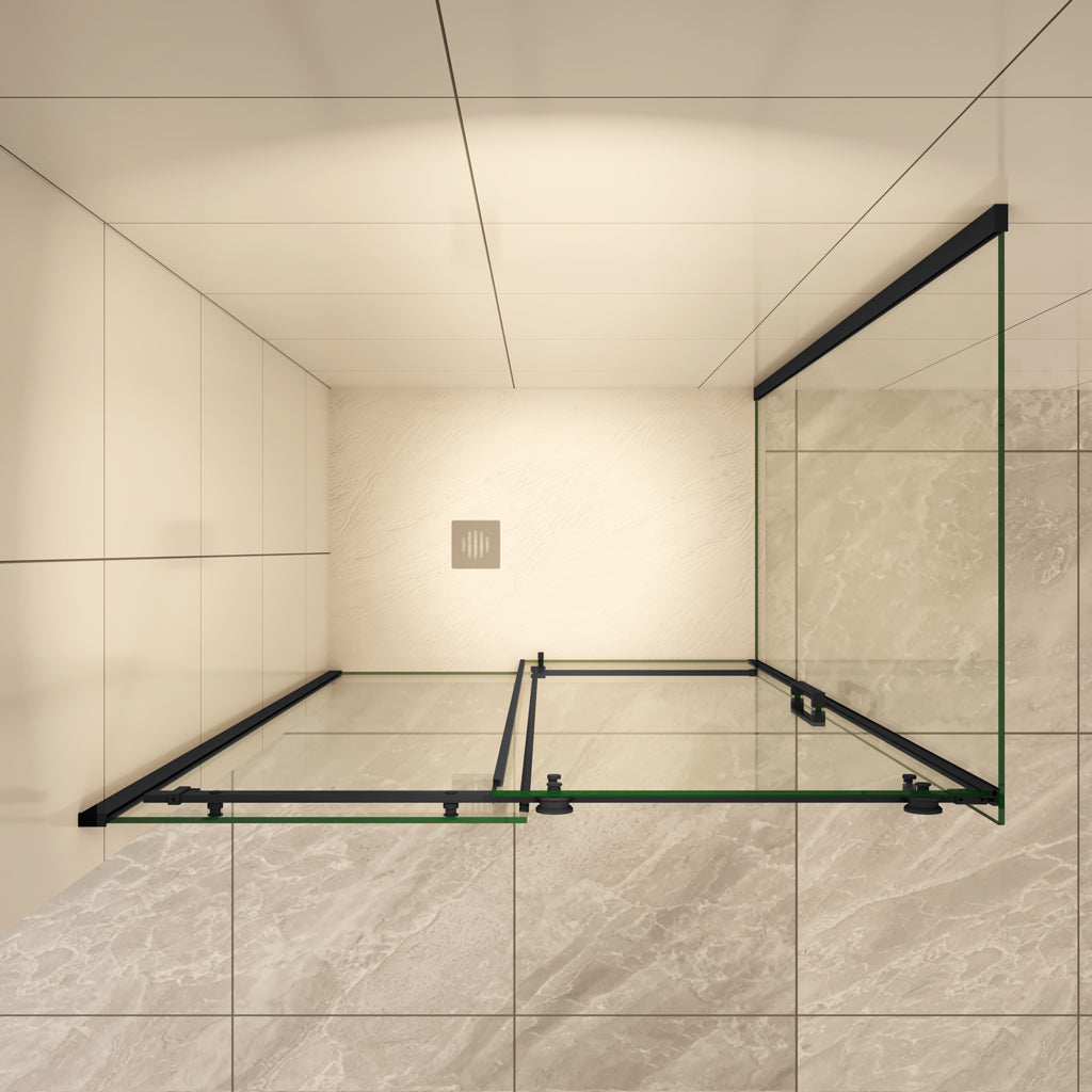 Duschtür+Seitenwand 140x90 cm H.200 cm Schiebetür 8mm NANO Glas Duschkabine Duschwand
