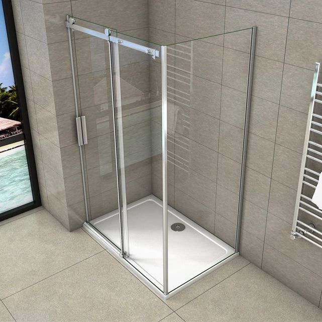 Duschkabinen Duschabtrennung 150x100 cm Duschtür+Seitenwand Schiebetür Duschkabine Aica Glas