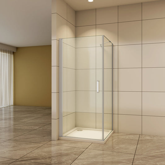 Aica Duschtür+Seitenwand 76x90 cm Duschwand 5mm Glas Drehtür Stützstange Duschabtrennung