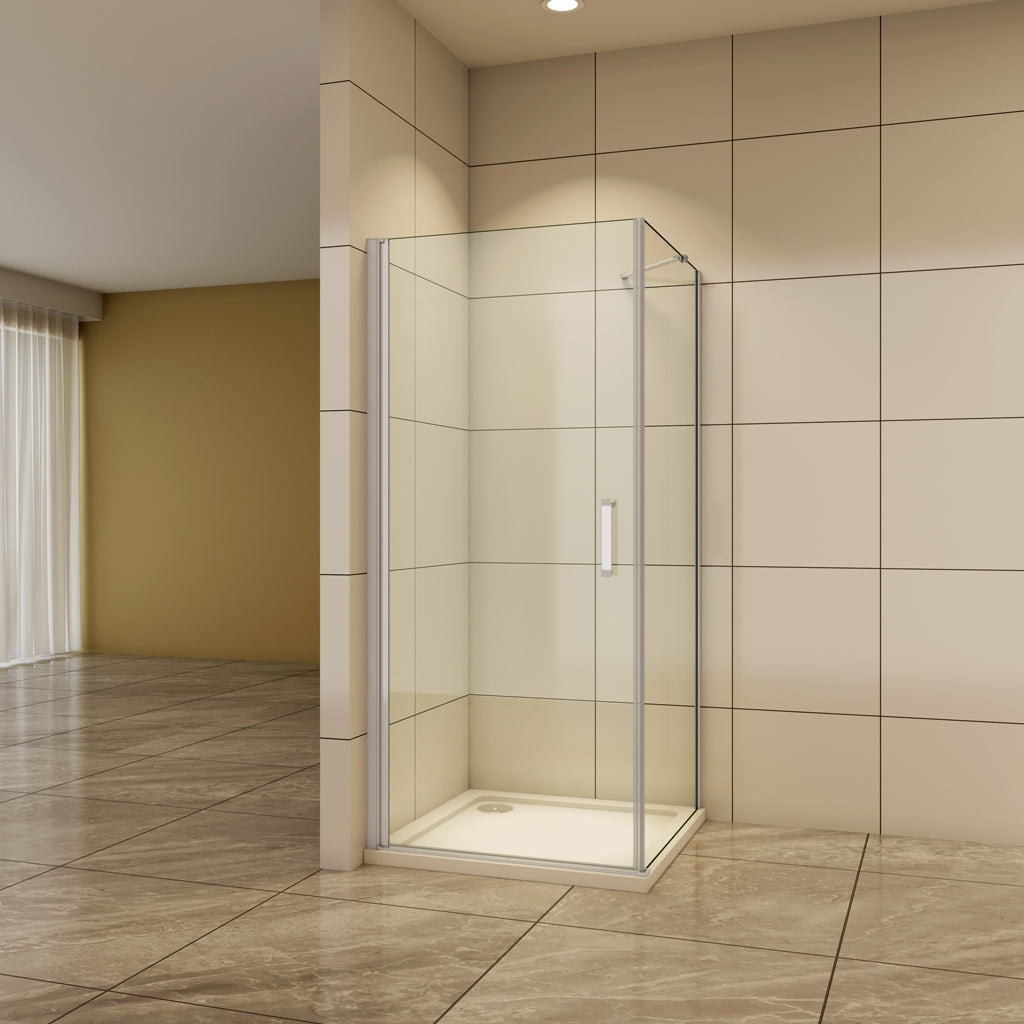 Aica Duschtür+Seitenwand 80x90 cm Duschwand 5mm Glas Drehtür Stützstange Duschabtrennung