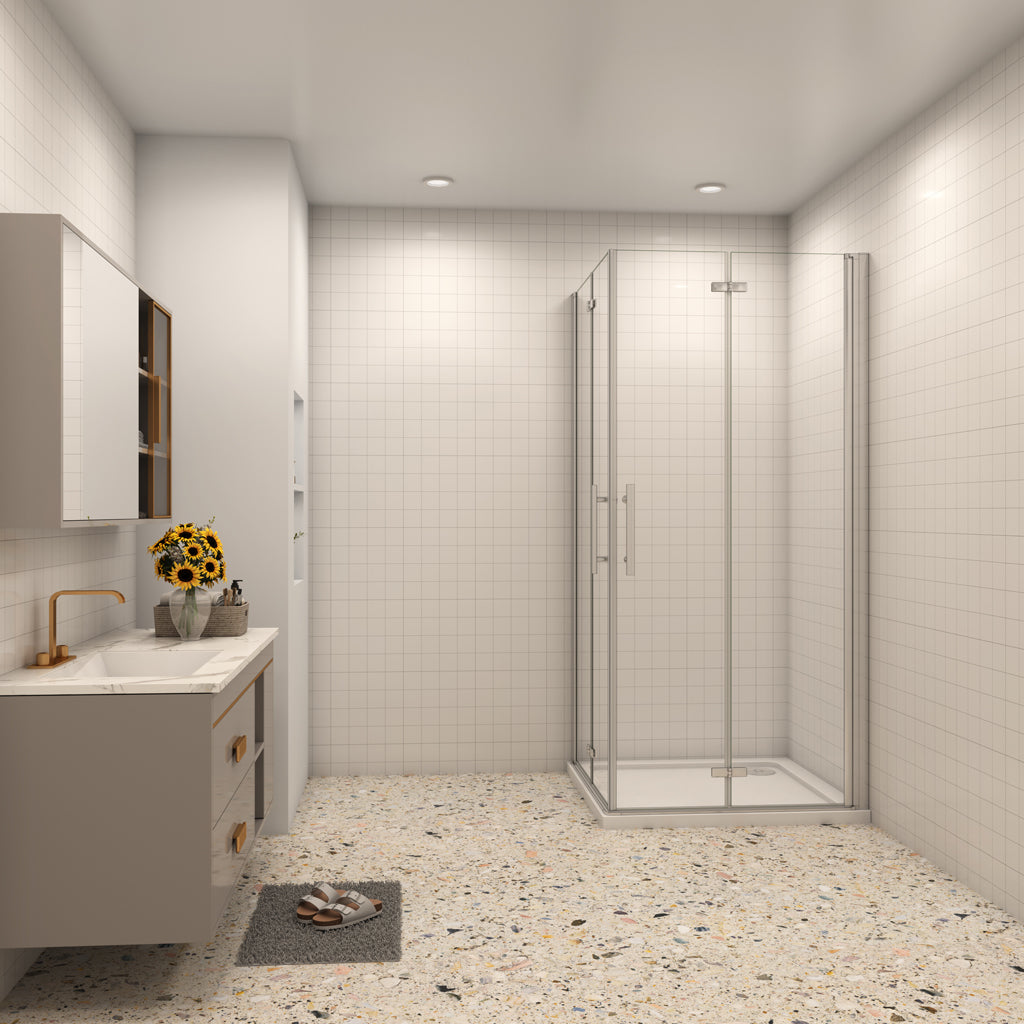 Aica Eckeinstieg 110x110 cm Dusche 6mm NANO Glas Falttür Duschabtrennung