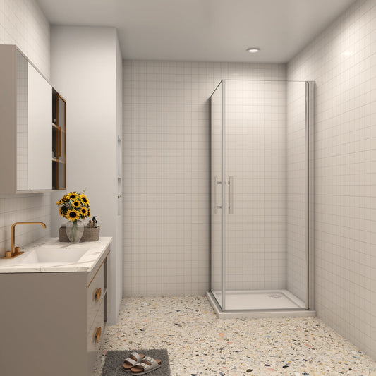 Aica Eckeinstieg 76x76 cm Dusche 6mm NANO Glas Drehtür Duschabtrennung