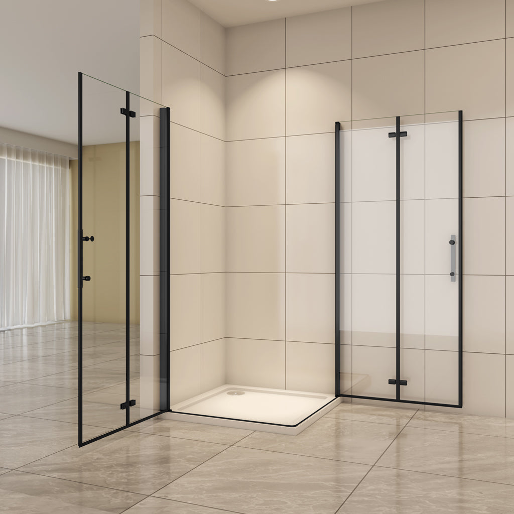 80x80 x H.195 cm Falttür Duschabtrennung 6mm NANO Glas Eckeinstieg