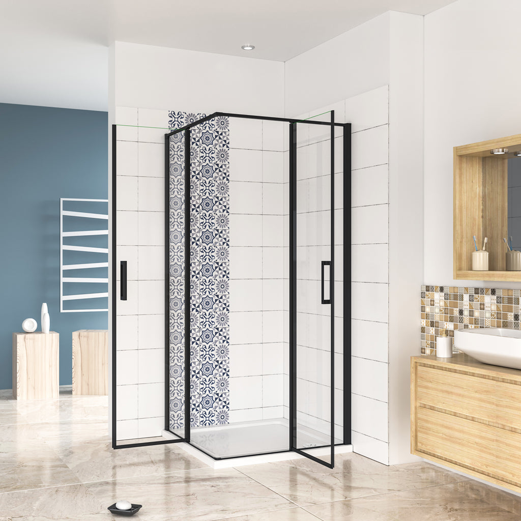 90x90 x H.185 cm Drehtür Duschabtrennung 6mm NANO Glas Eckeinstieg Aica