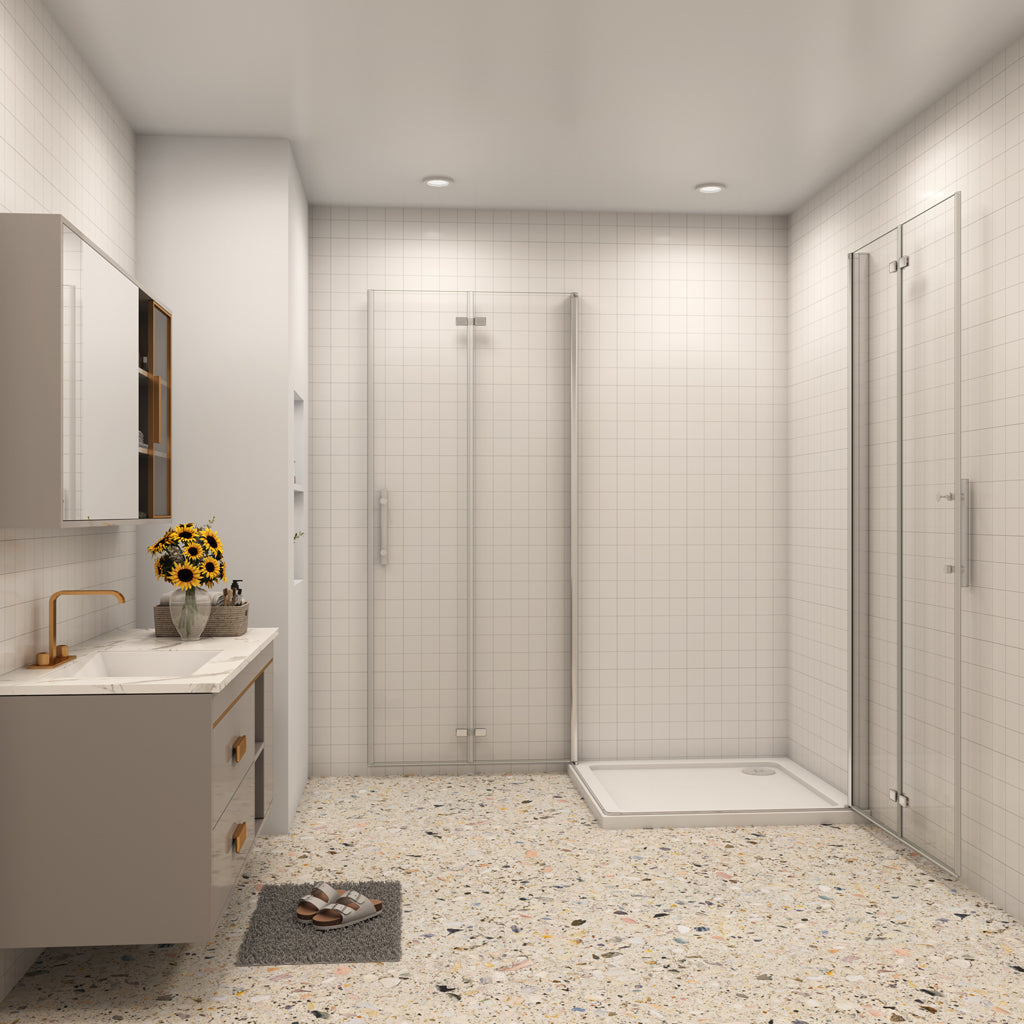 Eckeinstieg 90x90 cm H.195 cm Falttür 6mm NANO Glas Aica Duschkabine