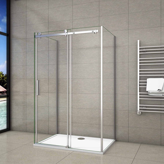 Aica U-Form Duschkabine 120x80 cm 6mm Glas Schiebetür Duschabtrennung