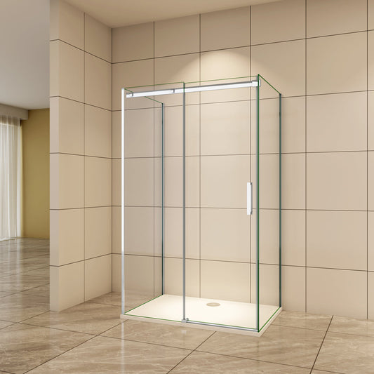 U-Form 120x80 cm 8mm NANO Glas Schiebetür Duschabtrennung