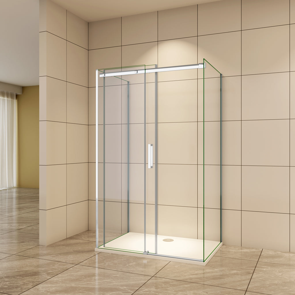 120x80 cm H.195 cm Schiebetür Duschabtrennung 8mm NANO Glas Aica U-Form