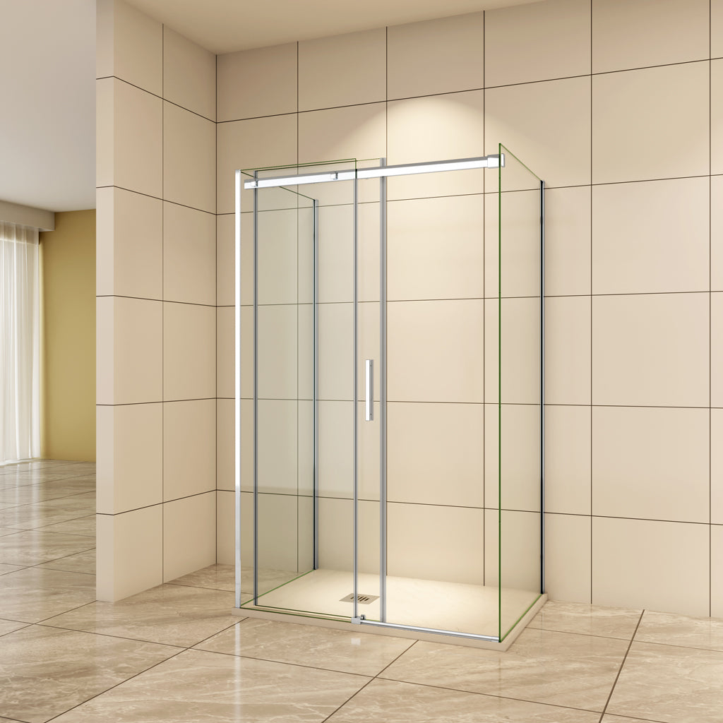 U-Form 140x90 x H.195 cm Schiebetür 6mm Glas Duschkabine